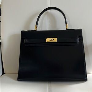 Bally Black Leather Satchel with Gold-Tone Hardware